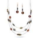 Oxidized Tri-Tone Adjustable Length Wire Chain Short Necklace And Earrings Set