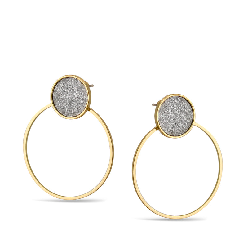 Gold Round Silver Sanded Stud Earrings