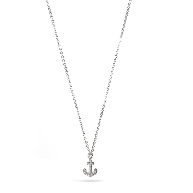 Silver Anchor Crystal Pendant Adjustable Length Short Necklace