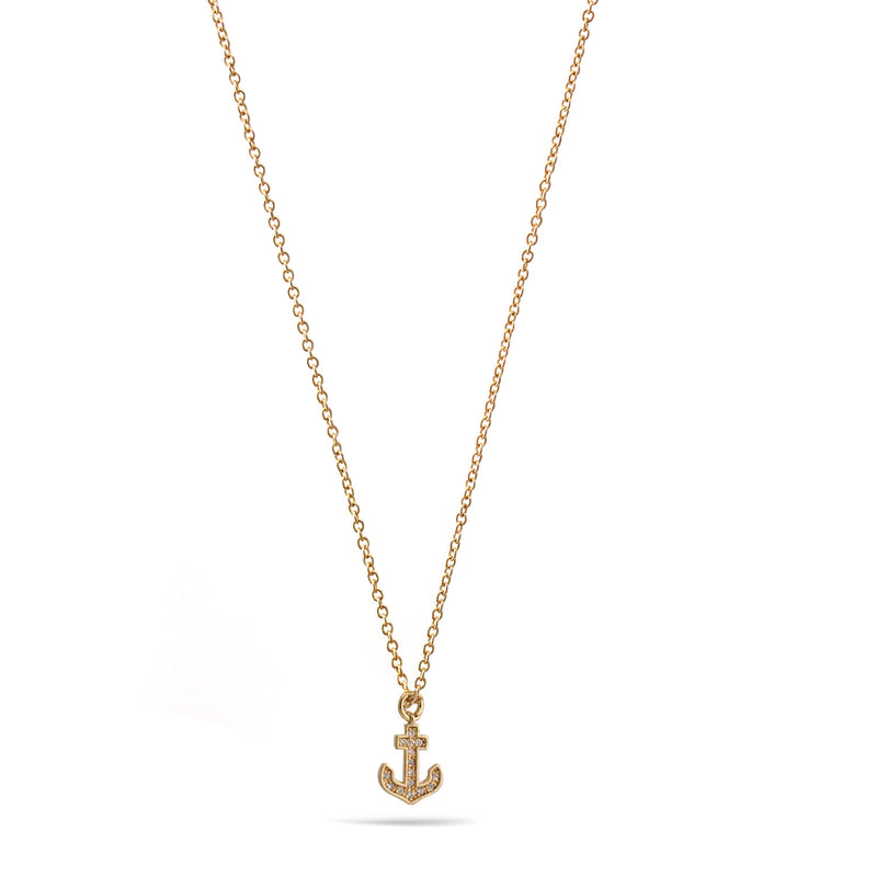 Gold Anchor Crystal Pendant Adjustable Length Short Necklace