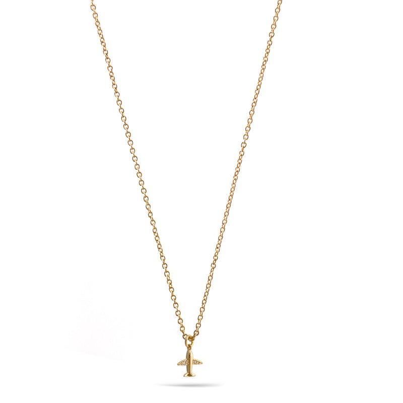Gold Aeroplane Crystal Pendant Adjustable Length Short Necklace