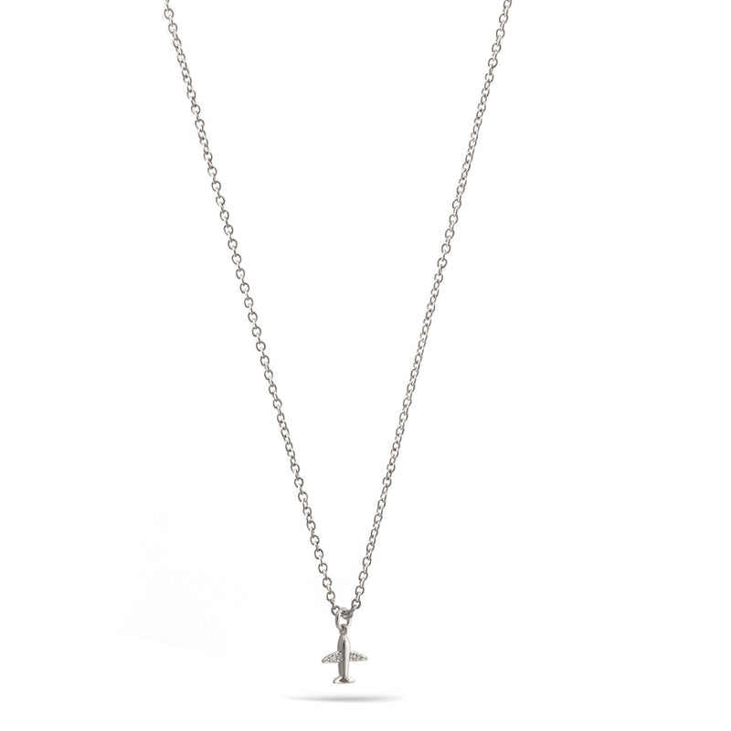 Silver Aeroplane Crystal Pendant Adjustable Length Short Necklace