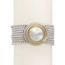 Premium Quality Silver Multi Chain  Round Mother Of Pearl Magnetic Clasp Bracelet