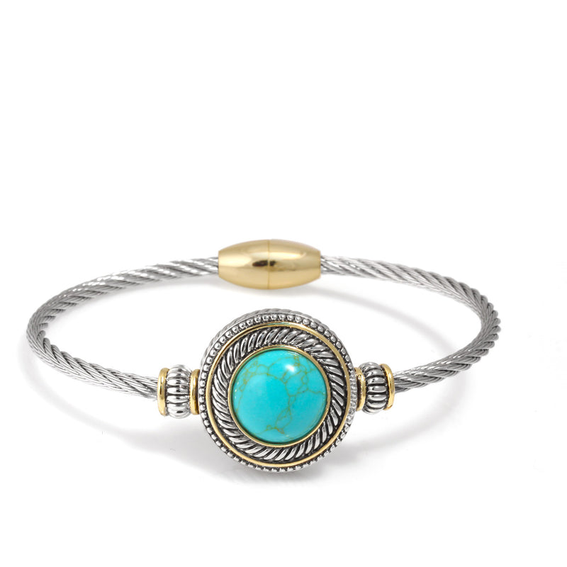 Premium Quality Two Tone Round Turquoise Twisted Rope  Magnetic Clasp Bracelet