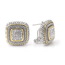 Premium Quality Two Tone Square Crystal Pave Post Earrings