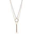 Gold Round And Pave Bar Crystal Pendant Black And Gold Chain Layer Necklace