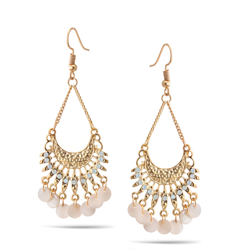 Gold Mother Of Pearl And Crystal Chandelier Drop Earrings