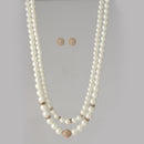 Cream Pearl And Gold Crystal Pave Ball Adjustable Length Layer Necklace And Earrings Set