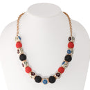 Rose Gold Multicolor Ceramic Bead Black And Coral Seed Bead  Adjustable Length  Necklace