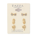 Gold Pair Of 3 Summer Crystal Post Earrings