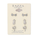 Silver Pair Of 3 Summer Crystal Post Earrings