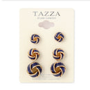Gold And Navy Blue Love Knot Pair Of 3 Post Earrings