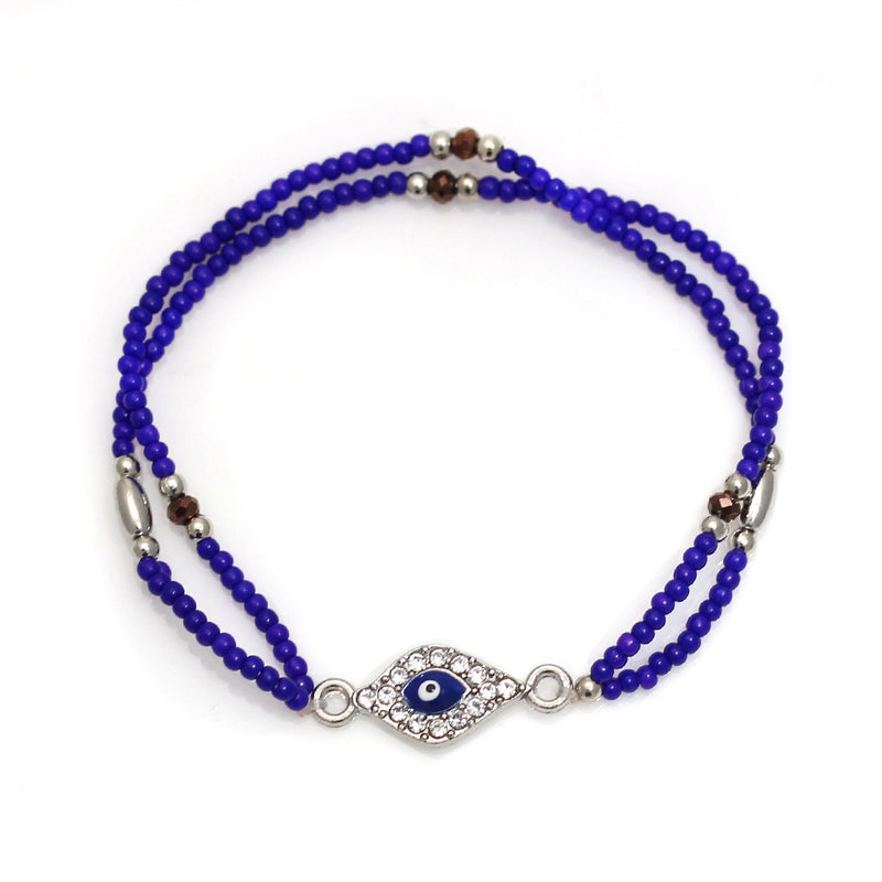 Evil Eye Crystal Royal Blue Bead Stretch Bracelet