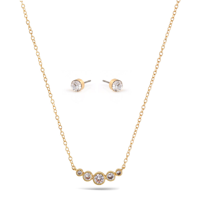 Gold Crystal Small Pendant Adjustable Length Chain Necklace And Crystal Earrings Set
