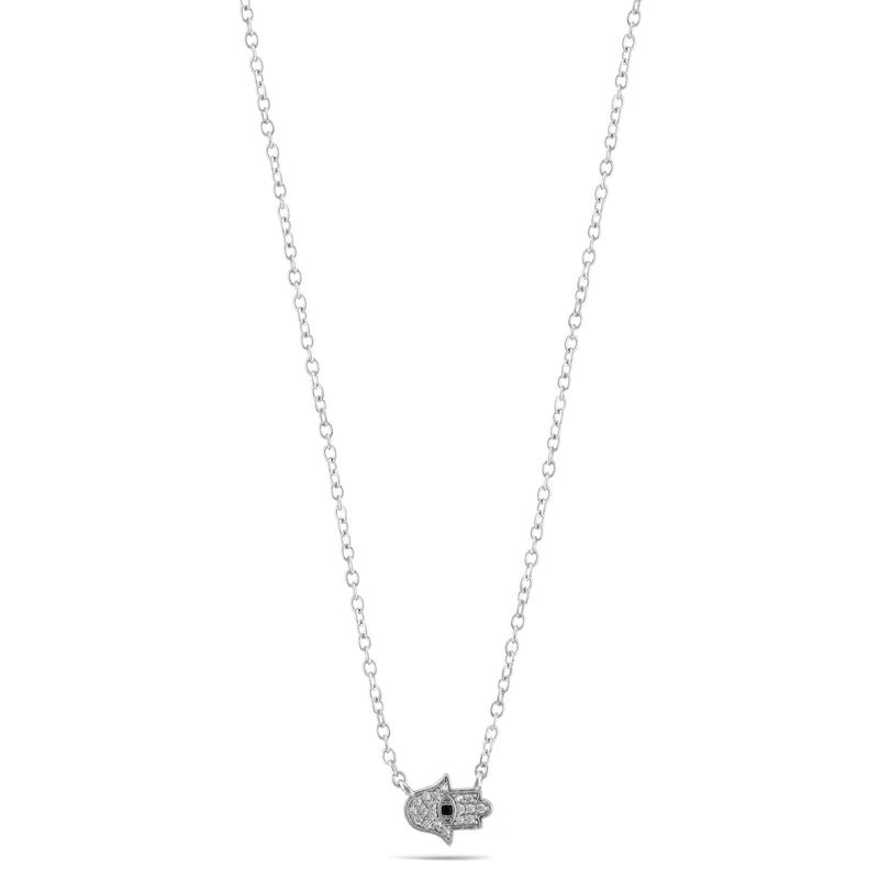Silver Hamsa Hand Small Pendant Adjustable Length Chain Necklace