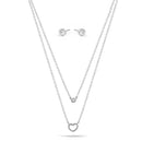 Silver Crystal Open Heart  Small Pendant Adjustable Length Chain Layer Necklace And Crystal Earrings Set