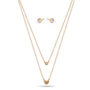 Gold Crystal Heart Small Pendant Adjustable Length Chain Layer Necklace And Crystal Earrings Set