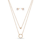 Gold Circle Small Pendant Adjustable Length Chain Layer Necklace And Crystal Earrings Set