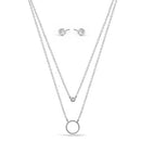 SMALL CIRCLE TWO ROW CRYSTAL NECKLACE AND EARRINGS SET