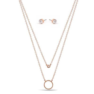 SMALL CIRCLE TWO ROW CRYSTAL NECKLACE AND EARRINGS SET