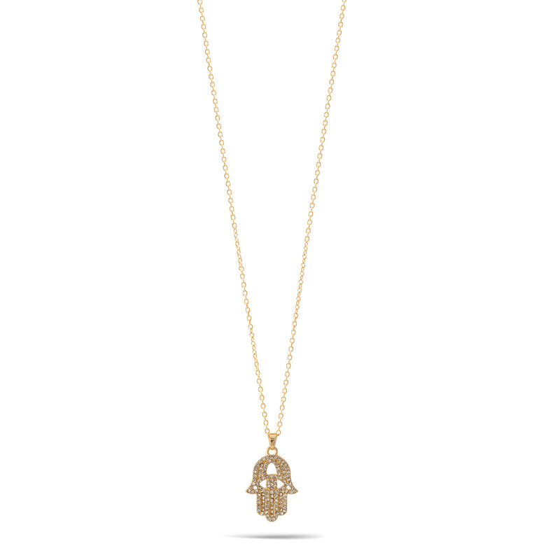 Gold Hamsa Hand Crystal Pendant Adjustable Length Chain Necklace