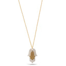 Gold And Mother Of Pearl Hamsa Hand Pendant Adjustable Length Gold Chain Necklace