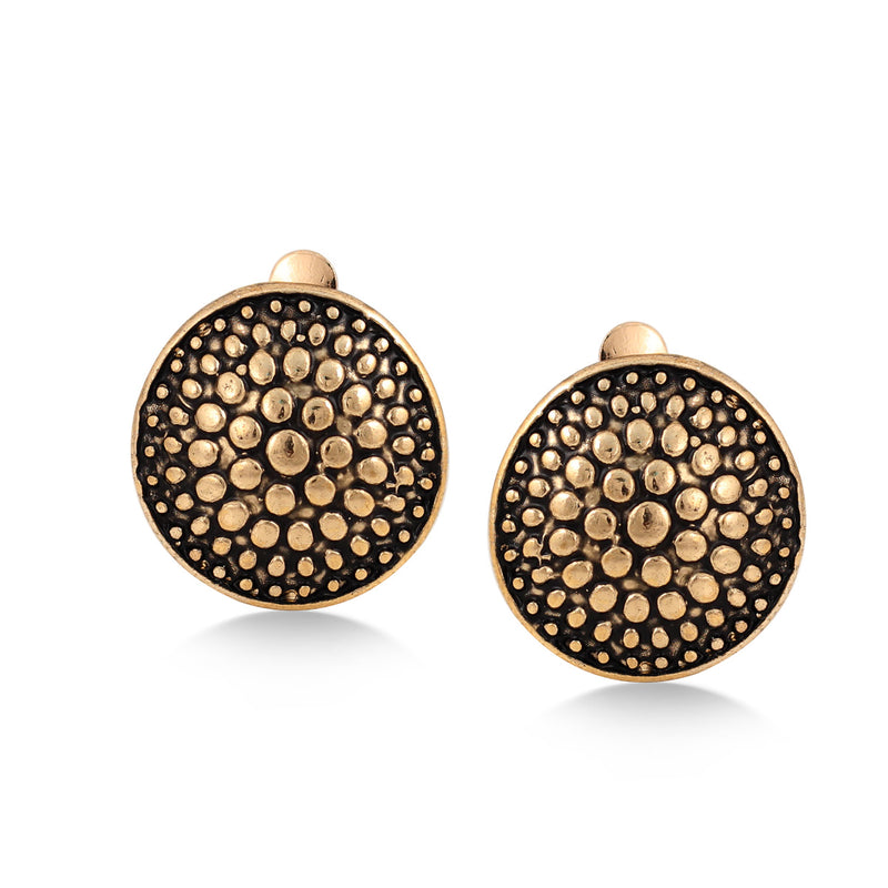 Antique Gold Round Dot Motif Clip-On Earrings