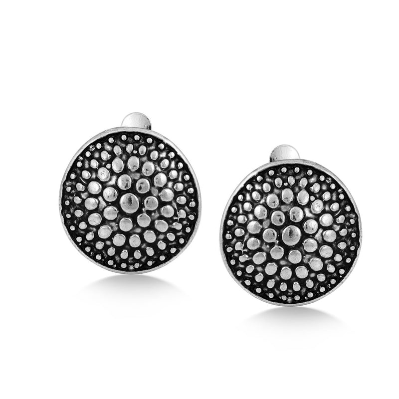 Antique Silver Round Dot Motif Clip-On Earrings