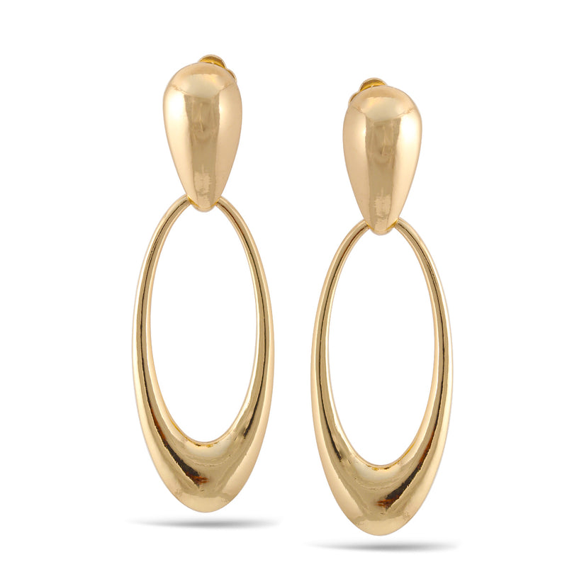 Gold Oval Drop Clip-On Earrings