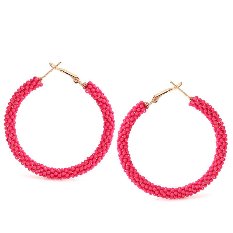 Fuchsia Seed Bead Wrapped Round Post Earrings