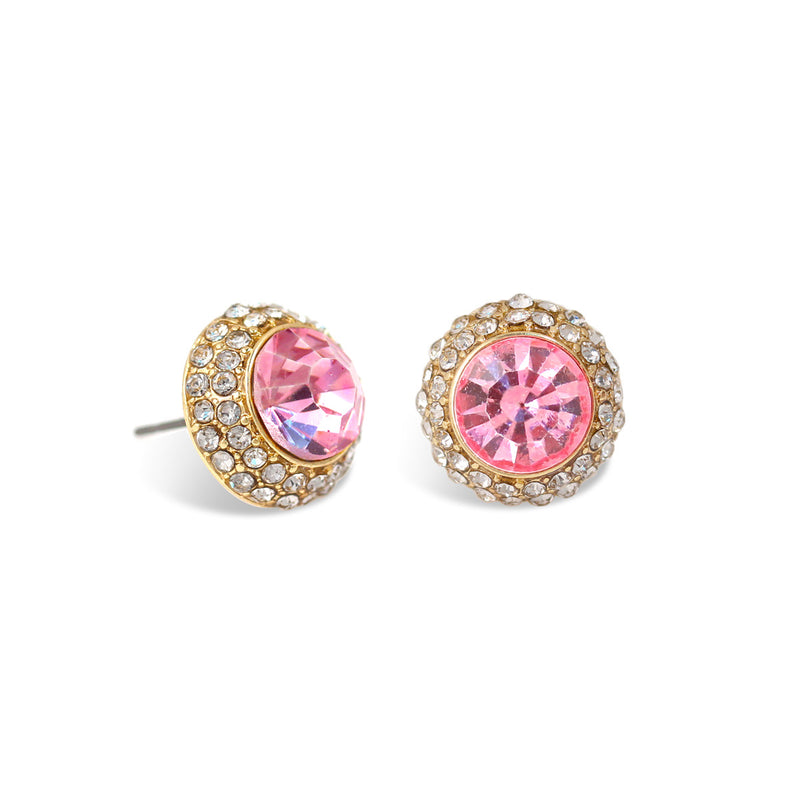 Light Pink Round Crystal Rhinestone Gold Post Earrings