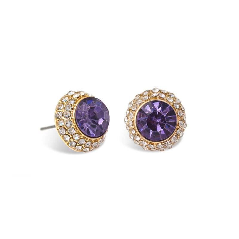 Tanzanite Crystal Rhinestone Gold Post Earrings