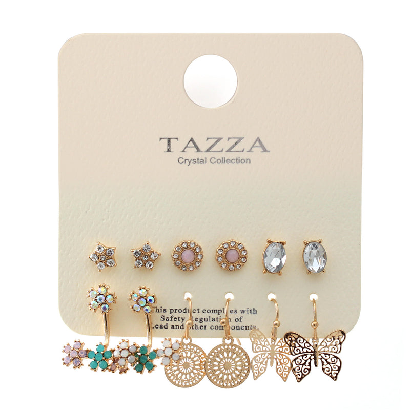 Gold Set Of 6 Crystal Earrings