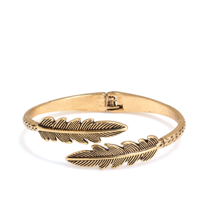 Oxidized Gold Feather Hinged Bracelet