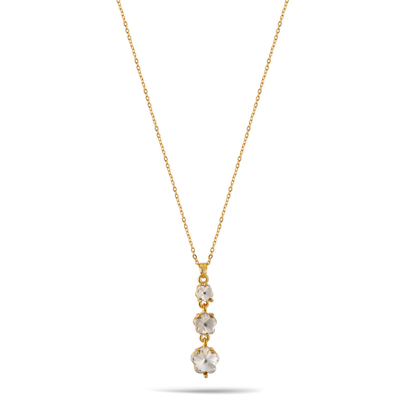 Gold Crystal Flower Pendant Adjustable Length Chain Necklace