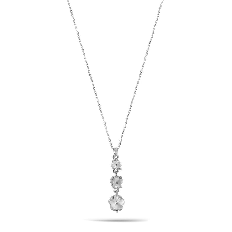 Silver Crystal Flower Pendant Adjustable Length Chain Necklace