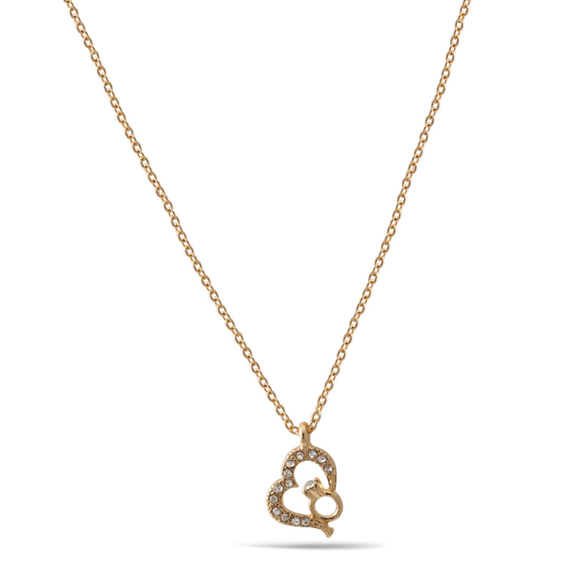 Gold Heart And Ring Crystal Small Pendant Adjustable Length Chain Necklace