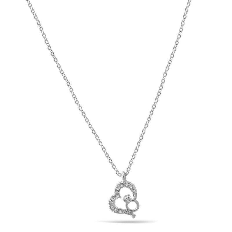 Silver Heart And Ring Crystal Small Pendant Adjustable Length Chain Necklace