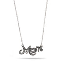 Oxidized Silver Mom Crystal Pendant Adjustable Length Chain Necklace