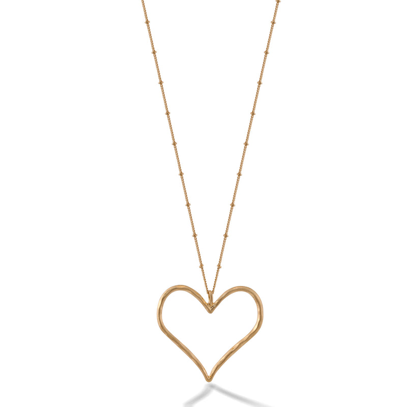 Matte Gold Heart Pendant Adjustable Length Chain Long Necklace