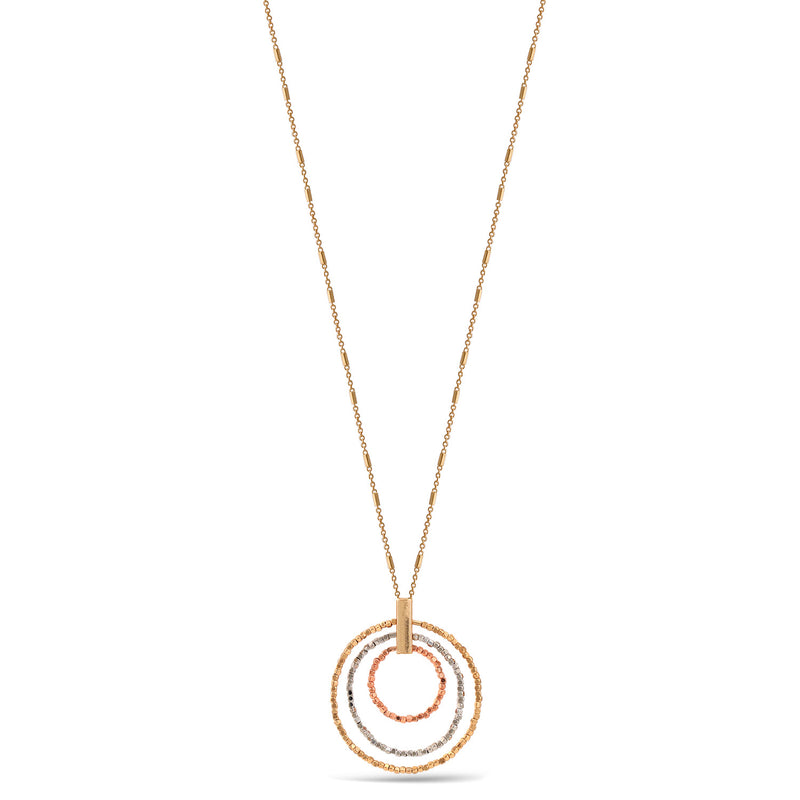 Tri Tone Round Pendant Adjustable Length Chain Long Necklace