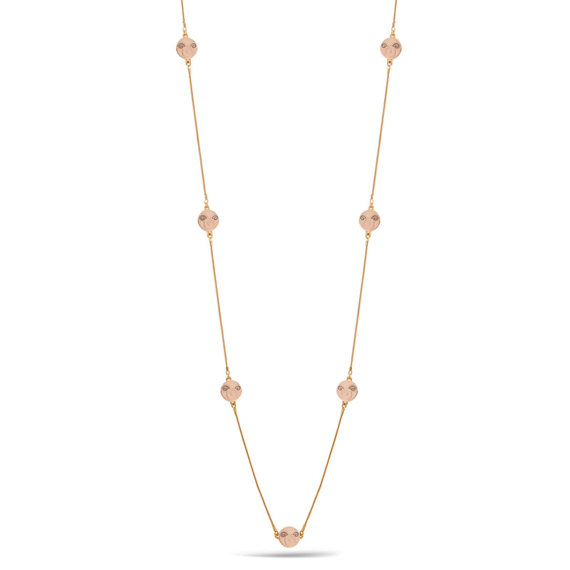 Gold Peach Round Epoxy Adjustable Length Long Necklace