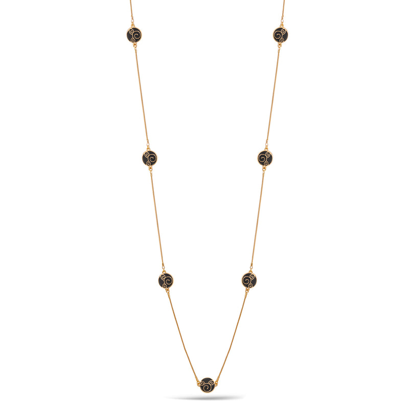 Gold Black Round Epoxy Adjustable Length Long Necklace