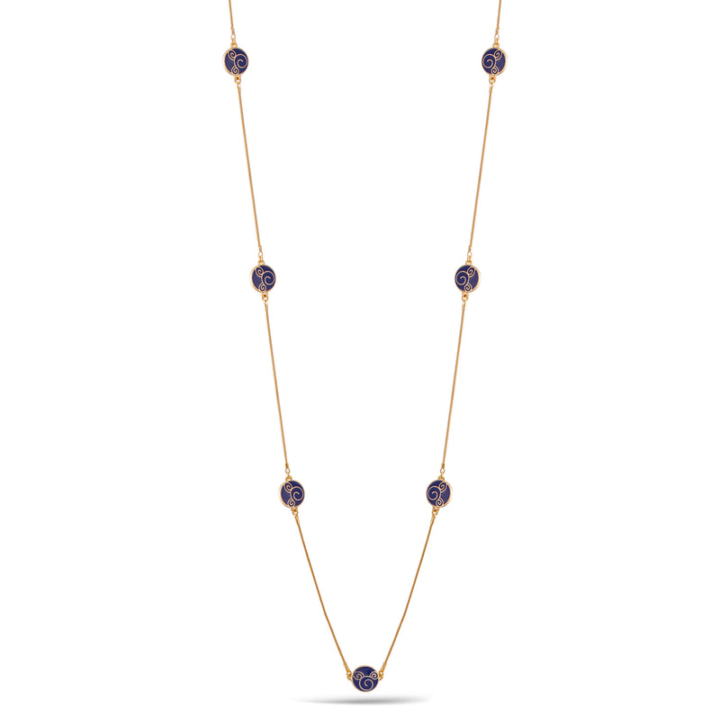 Gold Navy Round Epoxy Adjustable Length Long Necklace
