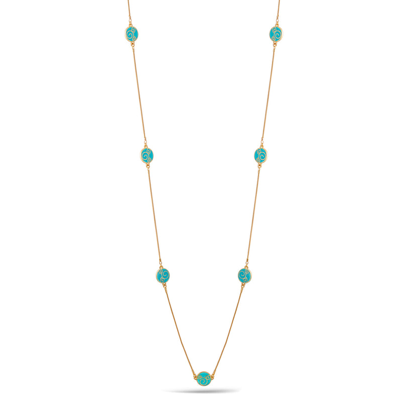 Gold Turquoise Round Epoxy Adjustable Length Long Necklace