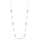 Silver Round Crystal And Cream Pearl Adjustable Length Chain Long Necklace
