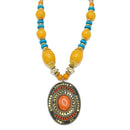 FWNK-1907-16 Gold amber turquoise Statement necklace (IF18)