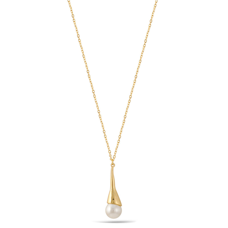 Gold Teardrop Cream Pearl Pendant Adjustable Length Chain Necklace