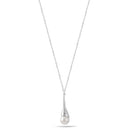 Rhodium Teardrop Cream Pearl Pendant Adjustable Length Chain Necklace