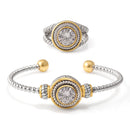 TWO TONE WHITE CRYSTAL CUFF BRACELET AND RING SET